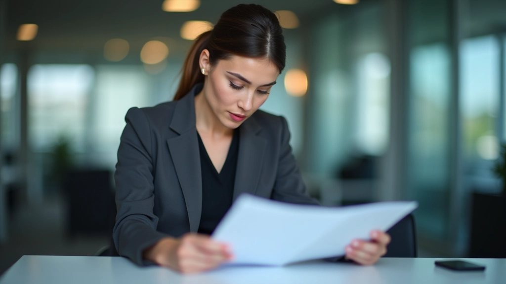 Femme analyste examinant des rapports commerciaux avec des graphiques détaillés sur son bureau